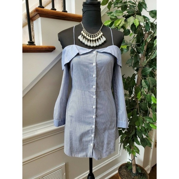 Top Shop Women Blue Striped Cotton & Polyester Trendy Style Button Shirt Size 2 - Picture 11 of 11